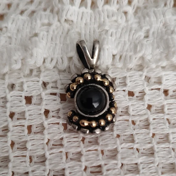 Sterling Silver Black Stone Pendant with Gold Accents - Picture 1 of 3